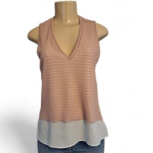 Zara W Collection Blush Knit V-Neck Sleeveless Layered Top Size Small